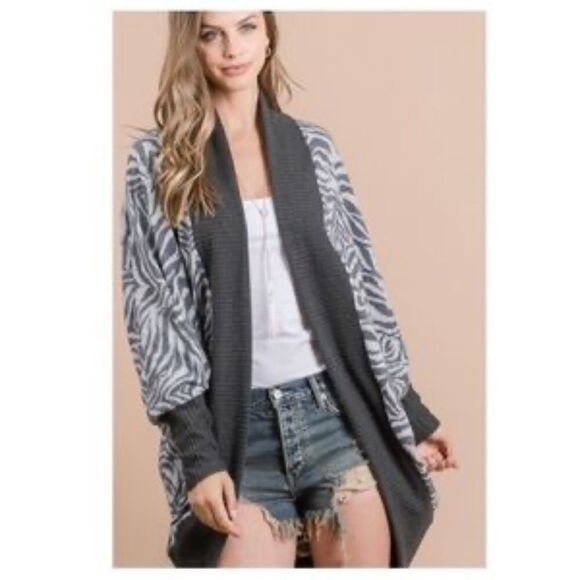 Brushed Zebra Dolman Sleeve Open Front Cardigan Small - Picture 3 of 9